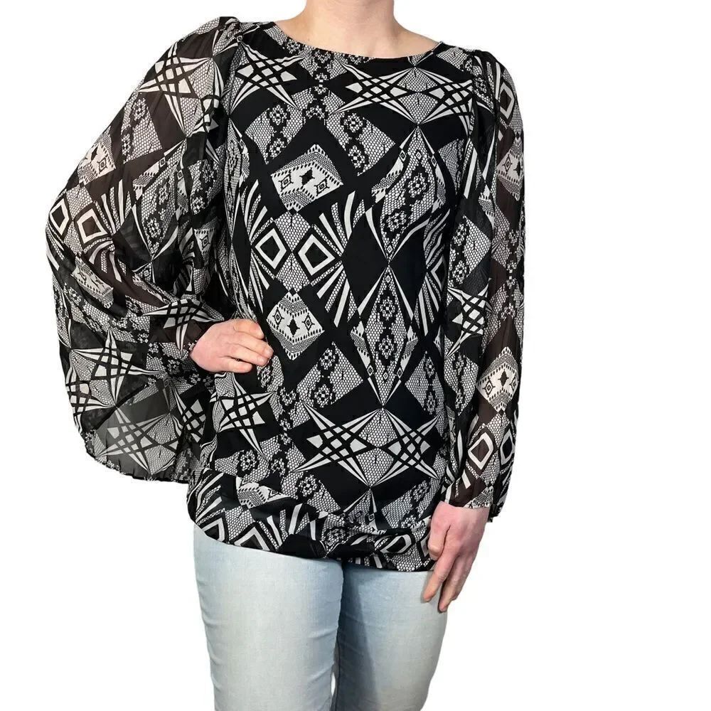 FIRE LOS ANGELES Black Pleated Bell Sleeve Tunic Top
